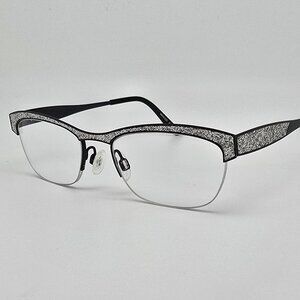Menizzi M3017 01 Silver Glitter Black Semi-Rimless Cat Eye Eyeglasses Frame 47mm